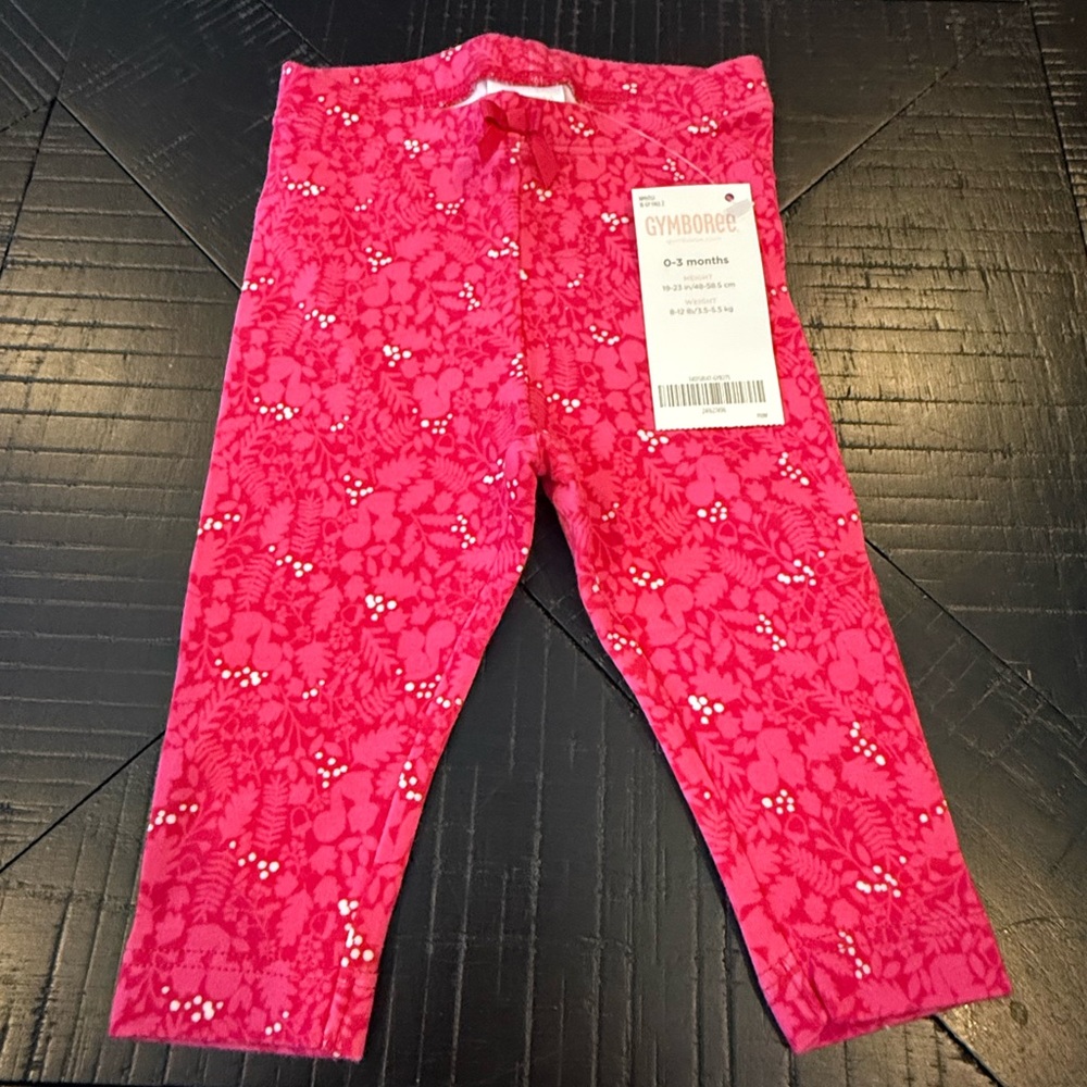 NWT 0-3 mos Gymboree Bright Pink Floral Leggings